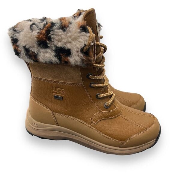 UGG Boots WMNS 6 Fur Trim Brown Zaylee Waterproof Snow Leopard Animal Print Tall - Picture 2 of 8